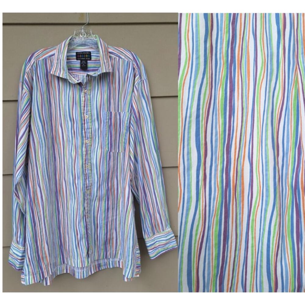 Vintage 90s Colours Alexander Julian Striped Button Down Dress Cotton Shirt XL